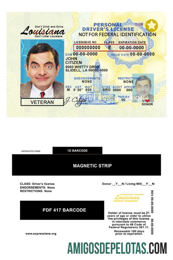 Carteira de motorista dos EUA na Louisiana baixar para verificação